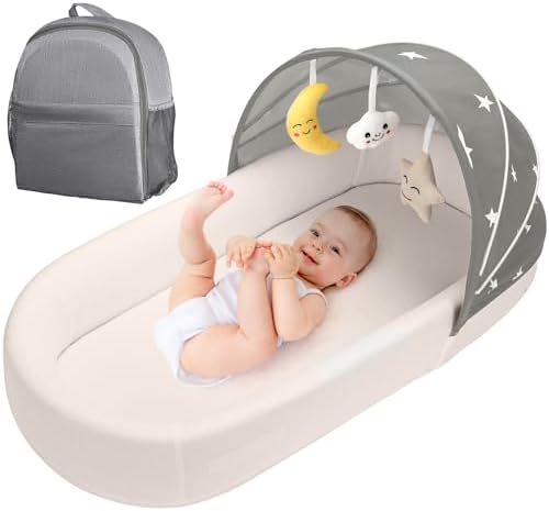 Portable Baby Bassinet- Travel Bassinet for Newborn and Infant, Suitable for Indoor & Outdoor Carry, Lightweight Foldable Washable, Portable Bassinet for Baby Travel, Portable Travel Bassinet, Grey