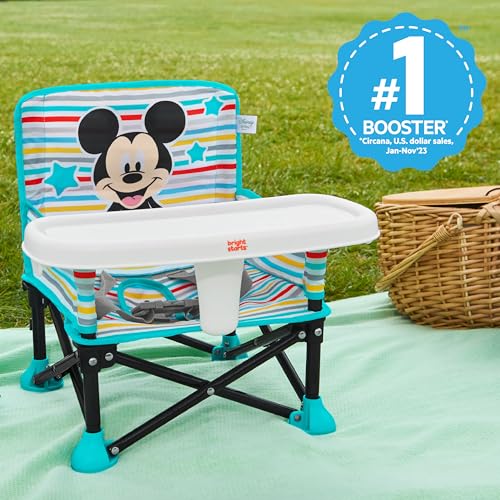 Disney Mickey Mouse Pop 'N Sit Portable Booster, Indoor/Outdoor Use, Floor Seat with Feeding Tray, Blue, 6 Mos - 3 Yrs