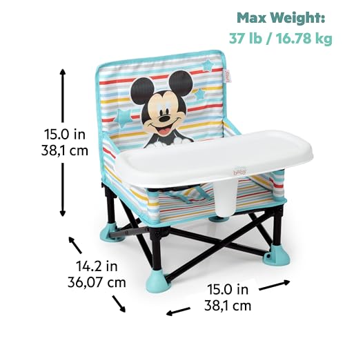 Disney Mickey Mouse Pop 'N Sit Portable Booster, Indoor/Outdoor Use, Floor Seat with Feeding Tray, Blue, 6 Mos - 3 Yrs