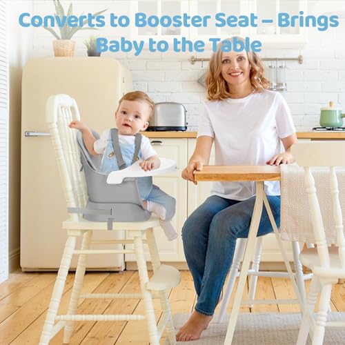 6 in 1 Wooden High Chairs for Babies and Toddlers, Convertible Portable High Chair, Booster Seat for Dining Table,Toddlers Chair with Adjustable Legs & Dishwasher Safe Tray