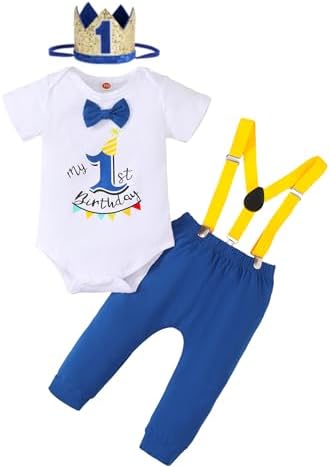 Baby Boy Funny First Birthday Clothes Infant Clothes Bow Tie Dinosaur Themed Romper Pants Set Suspenders