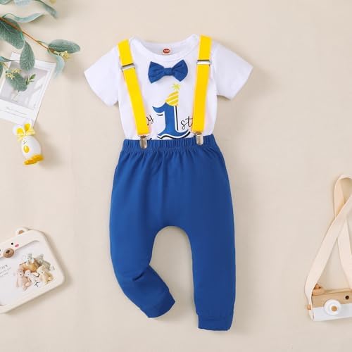 Baby Boy Funny First Birthday Clothes Infant Clothes Bow Tie Dinosaur Themed Romper Pants Set Suspenders