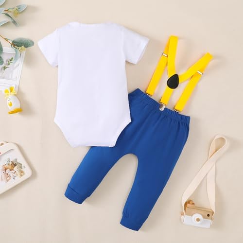 Baby Boy Funny First Birthday Clothes Infant Clothes Bow Tie Dinosaur Themed Romper Pants Set Suspenders