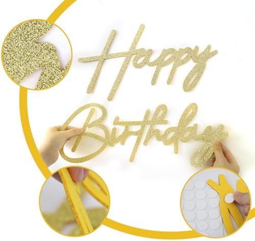 Happy Birthday Sign for Backdrop - Glitter Felt Happy Birthday Letter Sign for Balloon Arch Birthday Party Balloon Arch Backdrop Decorations for Birthday Party Baby Shower - Gold