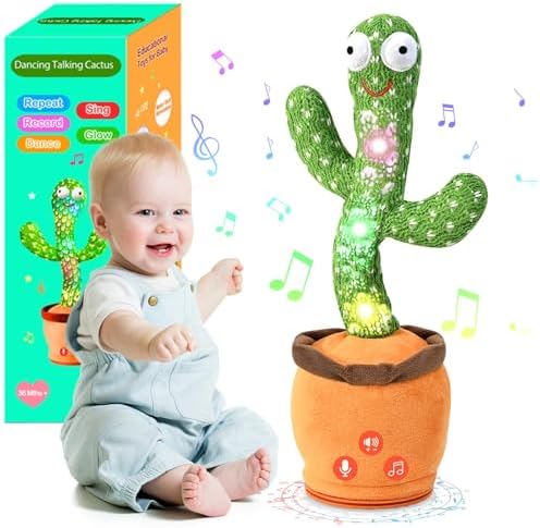 Adjustable Volume Dancing Talking Cactus Toy for Baby Toddler, Boys Girls Gifts Singing Mimicking Recording Repeating What You Say Baby Toys with 120 English Songs