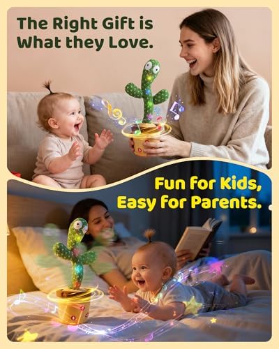 Adjustable Volume Dancing Talking Cactus Toy for Baby Toddler, Boys Girls Gifts Singing Mimicking Recording Repeating What You Say Baby Toys with 120 English Songs