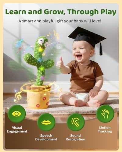 Adjustable Volume Dancing Talking Cactus Toy for Baby Toddler, Boys Girls Gifts Singing Mimicking Recording Repeating What You Say Baby Toys with 120 English Songs