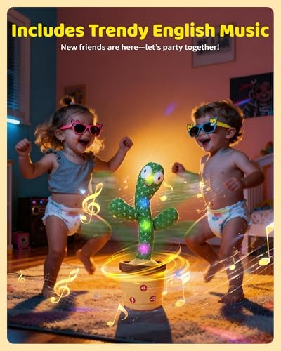 Adjustable Volume Dancing Talking Cactus Toy for Baby Toddler, Boys Girls Gifts Singing Mimicking Recording Repeating What You Say Baby Toys with 120 English Songs