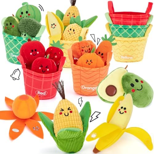 Baby Sensory Toys - 16 PCS My First Fruit Vegetable Color Sorting Play Food Crinkle, Rattle, Baby Toys 6-12 Months Montessori Toys for 1 Year Old Boy Girl Gifts 6 9 Month Old Toy One Year Old