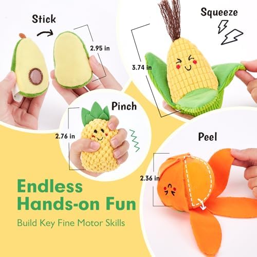 Baby Sensory Toys - 16 PCS My First Fruit Vegetable Color Sorting Play Food Crinkle, Rattle, Baby Toys 6-12 Months Montessori Toys for 1 Year Old Boy Girl Gifts 6 9 Month Old Toy One Year Old