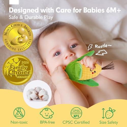 Baby Sensory Toys - 16 PCS My First Fruit Vegetable Color Sorting Play Food Crinkle, Rattle, Baby Toys 6-12 Months Montessori Toys for 1 Year Old Boy Girl Gifts 6 9 Month Old Toy One Year Old