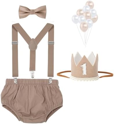 Baby Boys First Birthday Cake Smash Outfit Bow Tie Suspenders Bloomers Birthday Hat Sparkle Gold Set