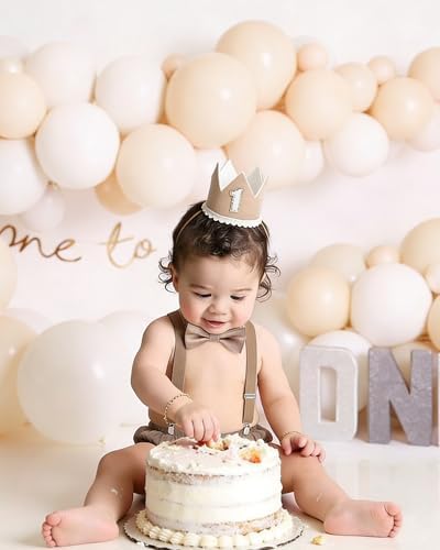 Baby Boys First Birthday Cake Smash Outfit Bow Tie Suspenders Bloomers Birthday Hat Sparkle Gold Set