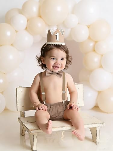Baby Boys First Birthday Cake Smash Outfit Bow Tie Suspenders Bloomers Birthday Hat Sparkle Gold Set