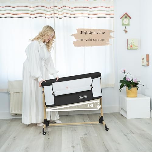 3 in 1 Baby Bassinet with Wheels, Portable Bedside Sleeper for Baby with 6 Adjustable Heights and Foam Mattress, Baby Bedside Crib for Newborns and Infants