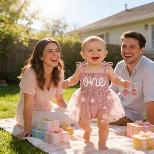 Baby Girl 1st Birthday Clothes One Year Old Tulle Romper Sleeveless Bodysuit Cake Smash Outfits