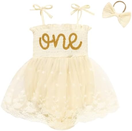 Baby Girl 1st Birthday Clothes One Year Old Tulle Romper Sleeveless Bodysuit Cake Smash Outfits