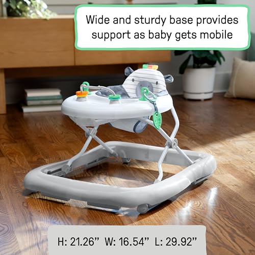 Smooth Strides Activity Baby Walker - Chambray, Developmental Walker, 3 Adjustable Heights, Toys Included, 6M-12M