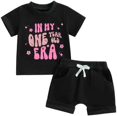 Baby Girl First Birthday Outfit In My One Year Old Era Top Short Sleeve 1st Birthday Shirt + Casual Shorts Set