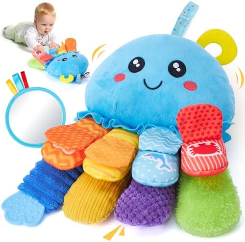 8-in-1 Baby Sensory Tummy Time Toys 3-6 Months Developmental Infant Toys 0-6 Months, Newborn Baby Toys for Boy Girl Gift Montessori Rattle Teething Octopus Toy