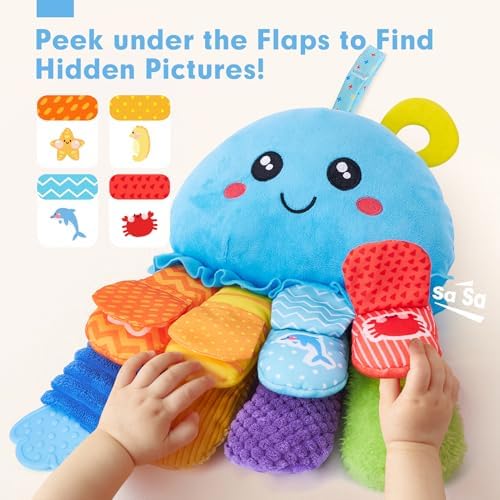 8-in-1 Baby Sensory Tummy Time Toys 3-6 Months Developmental Infant Toys 0-6 Months, Newborn Baby Toys for Boy Girl Gift Montessori Rattle Teething Octopus Toy