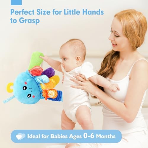 8-in-1 Baby Sensory Tummy Time Toys 3-6 Months Developmental Infant Toys 0-6 Months, Newborn Baby Toys for Boy Girl Gift Montessori Rattle Teething Octopus Toy