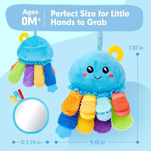 8-in-1 Baby Sensory Tummy Time Toys 3-6 Months Developmental Infant Toys 0-6 Months, Newborn Baby Toys for Boy Girl Gift Montessori Rattle Teething Octopus Toy
