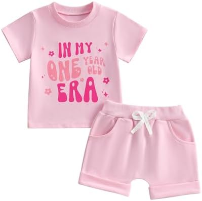 Baby Girl First Birthday Outfit In My One Year Old Era Top Short Sleeve 1st Birthday Shirt + Casual Shorts Set
