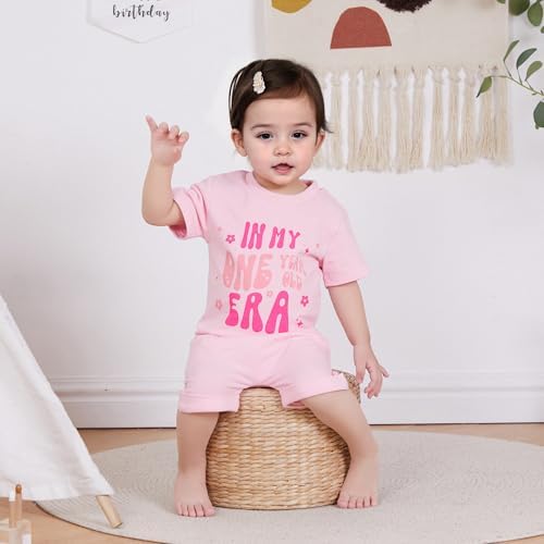Baby Girl First Birthday Outfit In My One Year Old Era Top Short Sleeve 1st Birthday Shirt + Casual Shorts Set