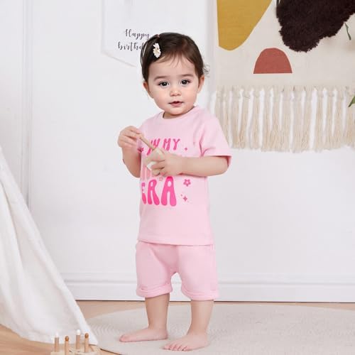 Baby Girl First Birthday Outfit In My One Year Old Era Top Short Sleeve 1st Birthday Shirt + Casual Shorts Set
