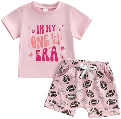 Baby Girl First Birthday Outfit In My One Year Old Era Top Short Sleeve 1st Birthday Shirt + Casual Shorts Set