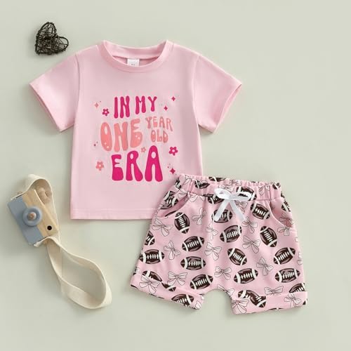 Baby Girl First Birthday Outfit In My One Year Old Era Top Short Sleeve 1st Birthday Shirt + Casual Shorts Set