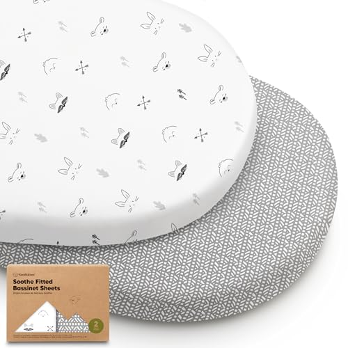 2-Pack Organic Baby Bassinet Sheets Boys, Girls - 100% Cotton Bassinet Mattress Sheets Compatible with Halo Bassinest Swivel Sleeper, Graco, Baby Delight, Universal Bassinet Fitted Sheets (Nordic)