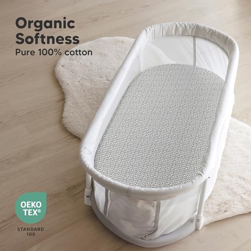 2-Pack Organic Baby Bassinet Sheets Boys, Girls - 100% Cotton Bassinet Mattress Sheets Compatible with Halo Bassinest Swivel Sleeper, Graco, Baby Delight, Universal Bassinet Fitted Sheets (Nordic)