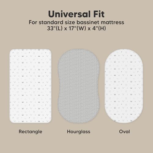 2-Pack Organic Baby Bassinet Sheets Boys, Girls - 100% Cotton Bassinet Mattress Sheets Compatible with Halo Bassinest Swivel Sleeper, Graco, Baby Delight, Universal Bassinet Fitted Sheets (Nordic)