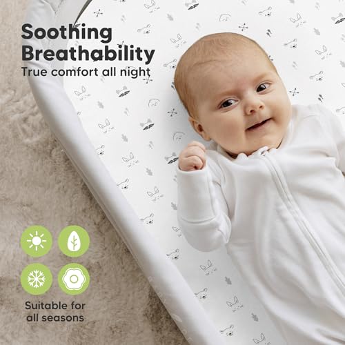 2-Pack Organic Baby Bassinet Sheets Boys, Girls - 100% Cotton Bassinet Mattress Sheets Compatible with Halo Bassinest Swivel Sleeper, Graco, Baby Delight, Universal Bassinet Fitted Sheets (Nordic)