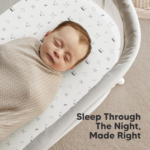 2-Pack Organic Baby Bassinet Sheets Boys, Girls - 100% Cotton Bassinet Mattress Sheets Compatible with Halo Bassinest Swivel Sleeper, Graco, Baby Delight, Universal Bassinet Fitted Sheets (Nordic)