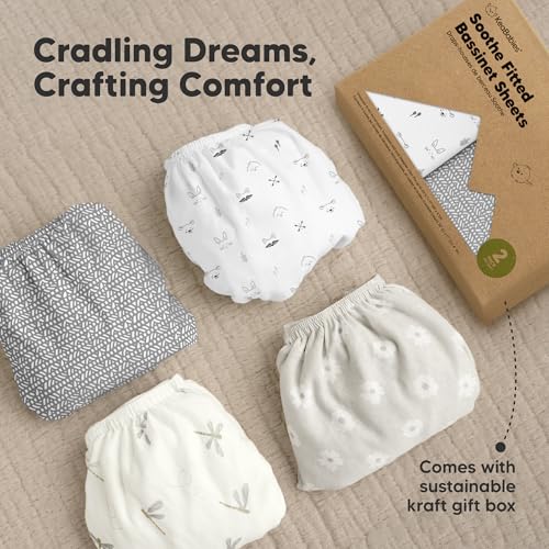 2-Pack Organic Baby Bassinet Sheets Boys, Girls - 100% Cotton Bassinet Mattress Sheets Compatible with Halo Bassinest Swivel Sleeper, Graco, Baby Delight, Universal Bassinet Fitted Sheets (Nordic)