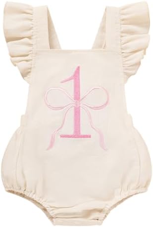 Baby Girls First Birthday Outfits Ruffle 1st Birthday Romper Backless Bodysuit Cake Smash Outfits