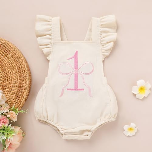 Baby Girls First Birthday Outfits Ruffle 1st Birthday Romper Backless Bodysuit Cake Smash Outfits