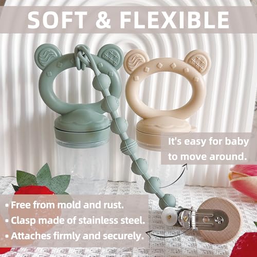 4 Pack Stylish Anti-Drop Baby Fruit Feeder & Breastmilk Popsicle Molds for Teething with Lids, The Perfect Food Feeder, Teether Pacifier, Easy-to-Clean Silicone Feeder Teethers, Extra Silicone Clips
