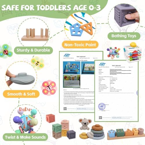 6-in-1 Montessori Baby Toys 0-6 6-12 Months, Infant Teething Toys Soft Stacking Blocks Rings Shape Sorter Sensory Fidget Spinners for Toddler 1-3, First Baby Gift Set for 6 Month Old Girl Boy