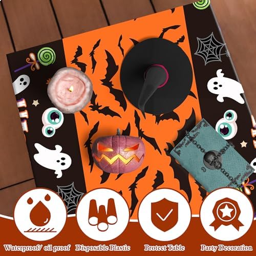 Halloween Decorations - 2 Pack Plastic Tablecloth for Halloween Party Decorations | Skeletons Bats Ghosts Pumpkin Table Decor for Outdoor Indoor Party Favors Supplies Backdrop Banner