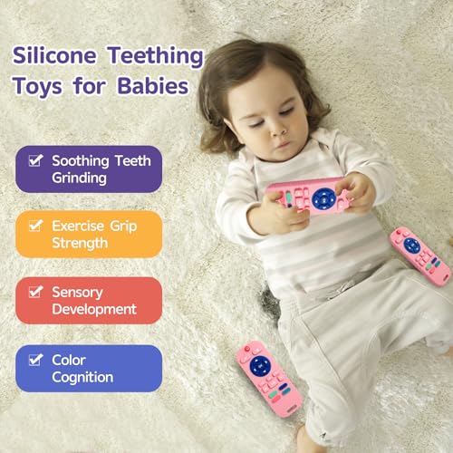 Silicone Teething Toys for Babies 0-6 Months, Teethers for Babies 6-12 Months, Remote Teether for Baby, Sensory Toys for Babies, Baby Chew Toys