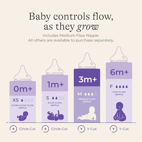 Glass Baby Bottles, Anti-Colic, 8 Ounces, 4 Count Bottles for Feeding, Baby Essentials, Includes 4 Medium Flow Nipples, Size M