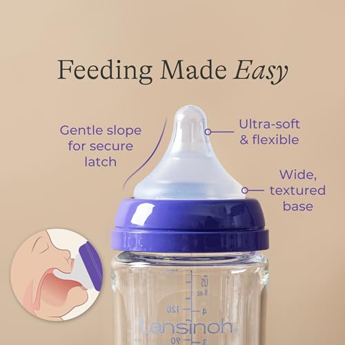 Glass Baby Bottles, Anti-Colic, 8 Ounces, 4 Count Bottles for Feeding, Baby Essentials, Includes 4 Medium Flow Nipples, Size M