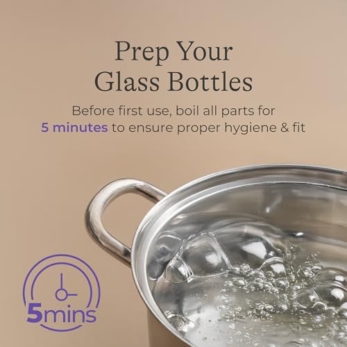 Glass Baby Bottles, Anti-Colic, 8 Ounces, 4 Count Bottles for Feeding, Baby Essentials, Includes 4 Medium Flow Nipples, Size M