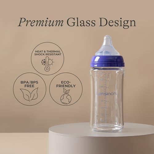 Glass Baby Bottles, Anti-Colic, 8 Ounces, 4 Count Bottles for Feeding, Baby Essentials, Includes 4 Medium Flow Nipples, Size M