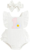 Baby Girl First Birthday Outfit 1st Birthday Sweet Cotton Romper With Headband Cake Smash Photo Shoot Clothes