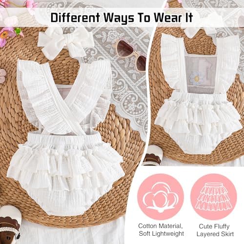 Baby Girl First Birthday Outfit 1st Birthday Sweet Cotton Romper With Headband Cake Smash Photo Shoot Clothes